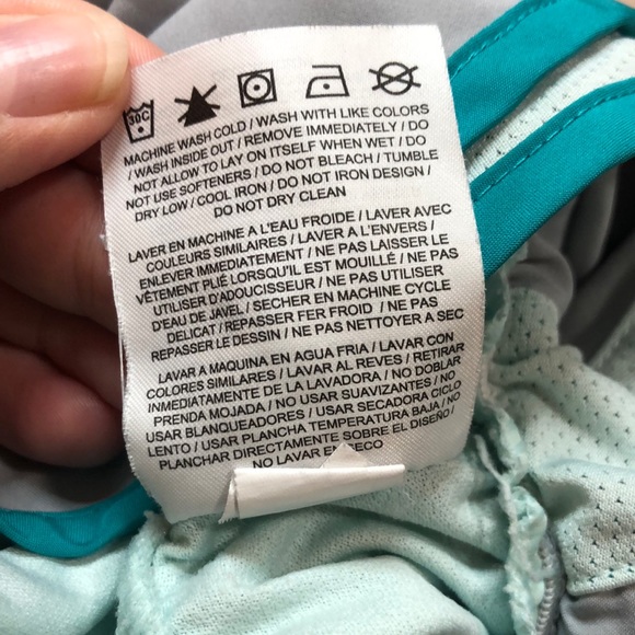 Nike dri fit small athletic shorts gray with teal stripes, built in panty - Picture 8 of 8